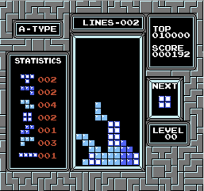 Tetris screenshot of tetrads falling where the long piece you always need never comes
