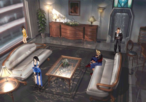 Final Fantasy VIII screenshot of the hero team chilling in an opulant mansion