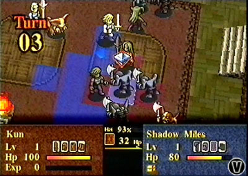 Kartia Screenshot of our heroes attacking the enemy on a grid based map