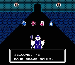 Exodus Ultima screenshot of a king welcoming 4 brave heroes to a quest that will probably kill them