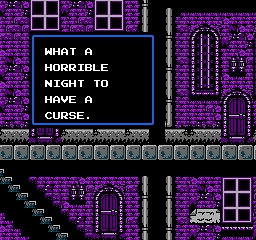 Simon's Quest screenshot where Slayer Simon realizes what a horrible night it is to have a curse