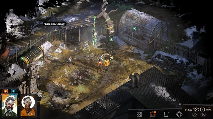 Disco Elysium: The Final Cut screenshot of the hanged man scene where Cuno gives our hero encouragement