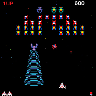Gradius screenshot with the space ship shooting the bugs just like in Ender's Game