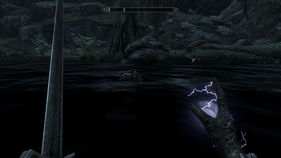 A majestic Skyrim screenshot of a bunny's encounter with lightning