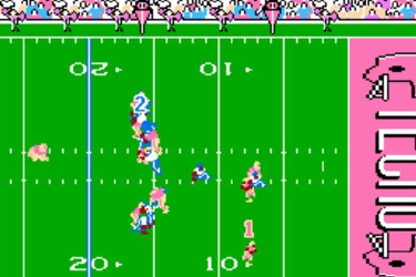 Techmo Super Bowl screenshot of your typical NES quality football field with its players and such bumbling around